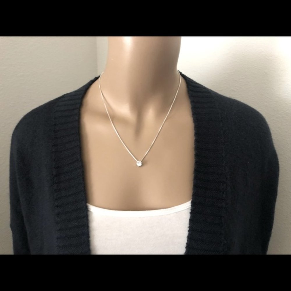 925 Sterling Silver Solitaire  Diamond Necklace - Picture 7 of 7